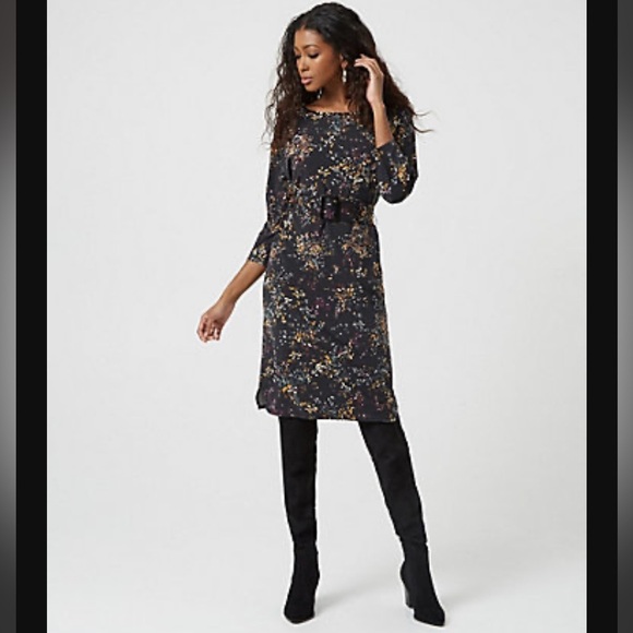 Le Chateau Black floral NWT Boatneck  3/4 sleeve midi dress SP - Picture 15 of 15